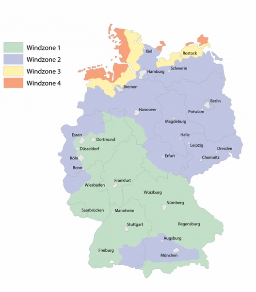 Zones de vent Padel Allemagne selon Dehn